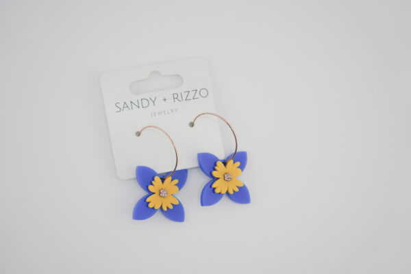 Blue & Gold Flower Hoops $25