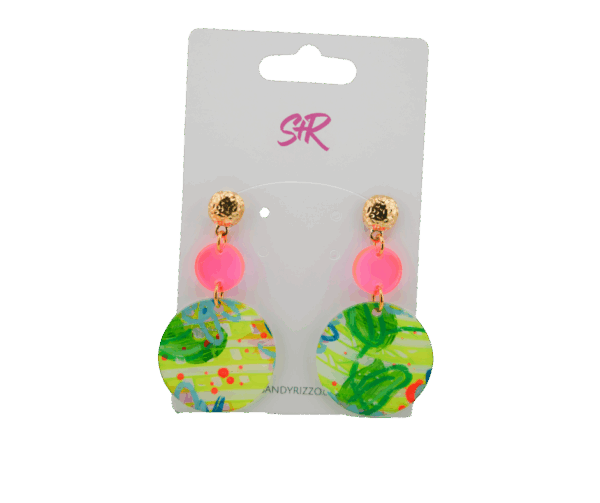 Lime Hot Pink Circle Earrings $35