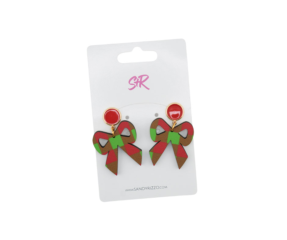 Red Plaid Bow Earrings